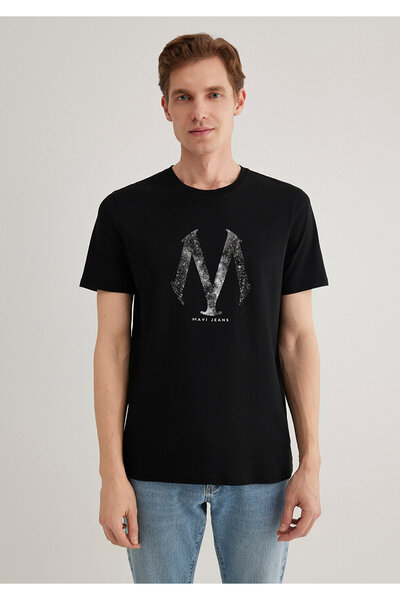 Mavi Schwarzes T-Shirt mit Siegellogo-Aufdruck, Slim Fit / Slim Fit 0611023-900