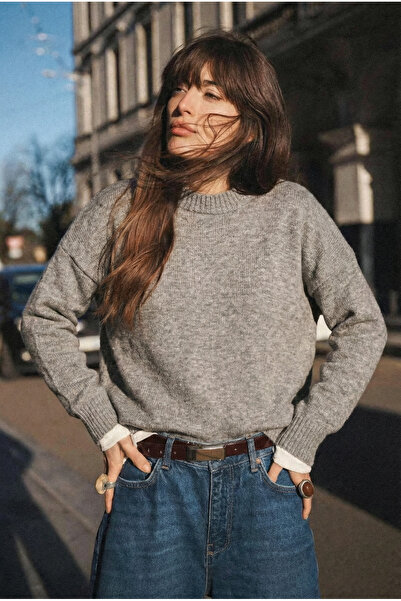 FEMELLE Women's Gray Standard Size Oversize Knitwear Sweater