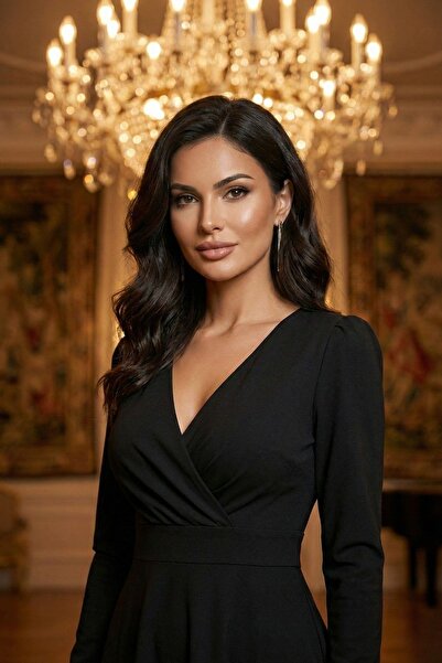 Mossta Premium Design Black Long Sleeve Midi Dress