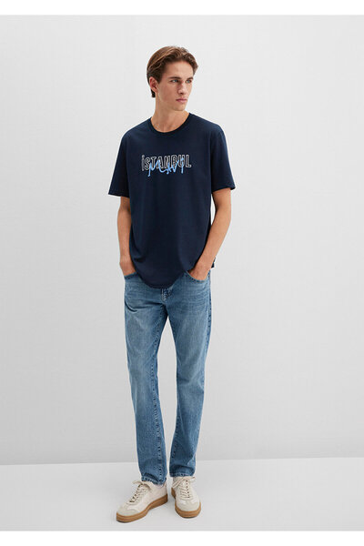 Mavi Marineblaues T-Shirt mit Istanbul-Aufdruck, reguläre Passform 067114 -34319