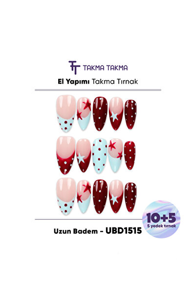 Takma Takma 15'li Renkli Uzun Badem UBD1515 Tekrar Kullanılabilir El Yapımı P...