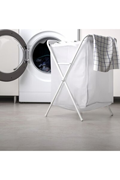 EliteEco IKEA JÄLL Laundry Bag with Stand – 50L Foldable White Mesh Hamper for Small Spaces