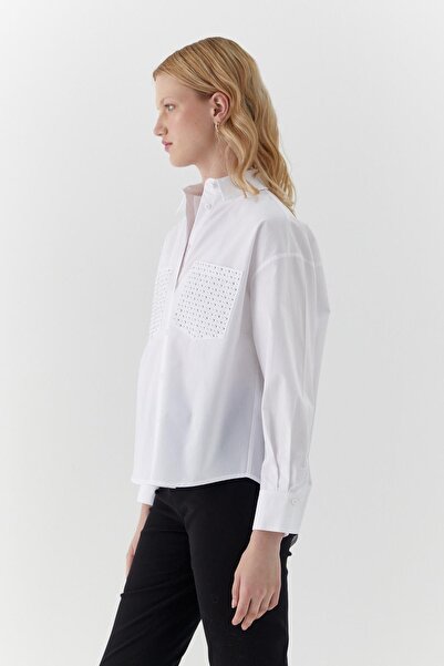 MARKALİSTE Pocket Detailed Shirt with Stone Detail White
