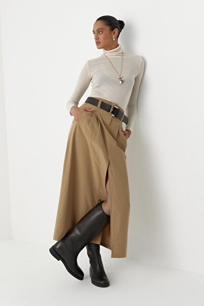 MARKALİSTE Μπροστινή φούστα με μακριά ζώνη άνοιγμα Μπεζ