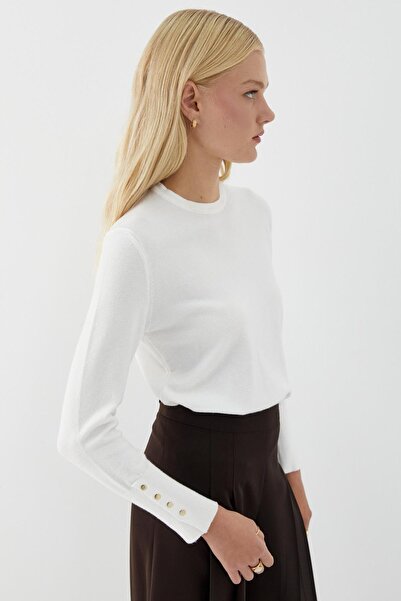 MARKALİSTE Long Sleeve Slim Knit Sweater Ecru
