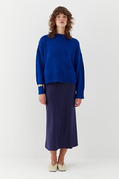 MARKALİSTE Βασικό πλεκτό πουλόβερ μπλε κοβαλτίου