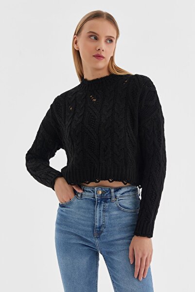 MARKALİSTE Μαύρο Πλεκτό Πουλόβερ - Μοτίβο Καστόρι