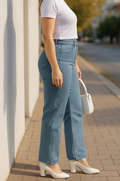 CEDY DENIM - Women's Big Benden Pipe Leg High Waist Regular Fit Stretch Fabric Pants C626-A.Blue