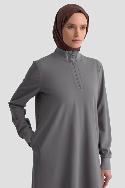 Armine Trend Mock Neck Basic Tunic with Ribbed Sleeves