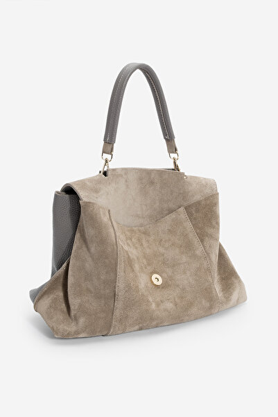 Marjin Γυναικεία τσάντα χειρός και ώμου από γνήσιο δέρμα με φερμουάρ και αποσπώμενη εσωτερική τσέπη Ornis Mink Suede