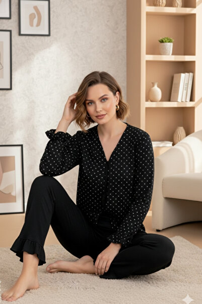 ELİTOL Σετ πιτζάμες γυναικεία φόρμα με μακρυμάνικο πλεκτό σχέδιο με πουά