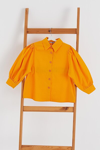 MARKALİSTE Дитяча сорочка з жовтої попліну - з рукавами-ліхтариками та милою
