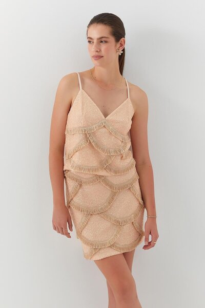 MARKALİSTE Strappy Sequined Skirt Suit Melon Inside
