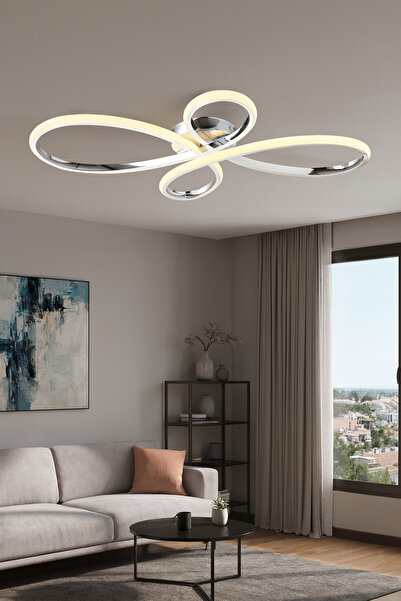 ESSLİGHT Yonca Krom Plafonyer Led'li Avize 3 Renk Işık Mod'lu Modern Dekoratif Aydınlatma