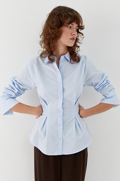 MARKALİSTE Πλισέ πουκάμισο με μέση στρίφωμα μπλε