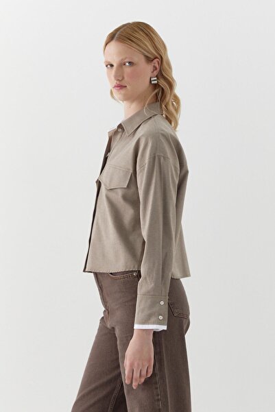 MARKALİSTE Πουκάμισο με λεπτομέρεια τσέπης συνδυασμός υφασμάτων καφέ