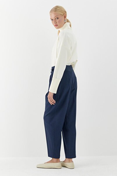 MARKALİSTE Pilesi Front Detail Trousers Navy Blue
