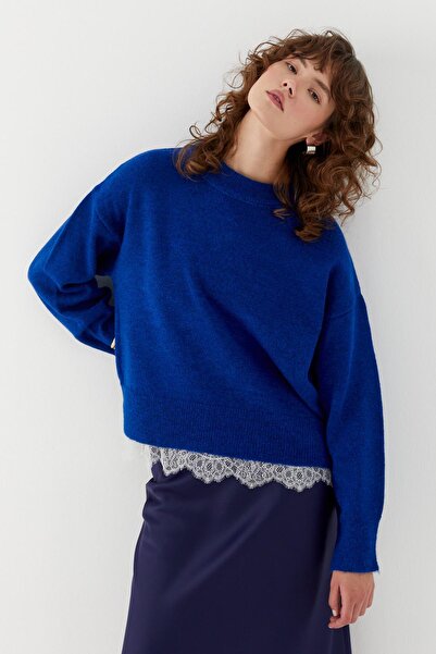MARKALİSTE Βασικό πλεκτό πουλόβερ μπλε κοβαλτίου