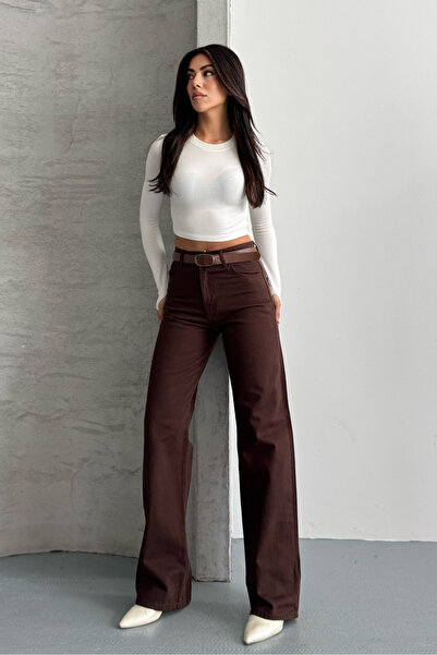 macharel jeans D92 Кафяви панталони с прав крой и широки крачоли