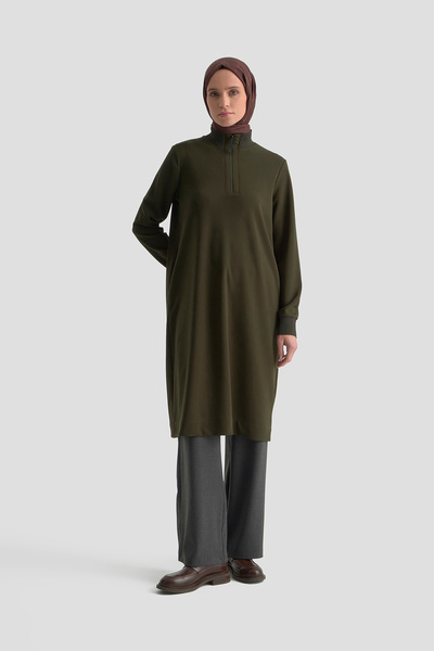 Armine Trend Mock Neck Basic Tunic with Ribbed Sleeves
