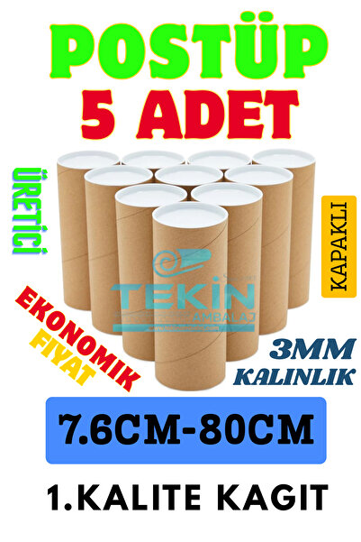 Tekin Ambalaj Postüp Silindir Kutu 76mm x 80cm | 5'li Karton Rulo Gönderi Tüpü Ekonomik Kargo Kutusu