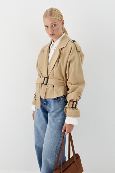 MARKALİSTE Κοντή καμπαρντίνα με ζώνη μπεζ