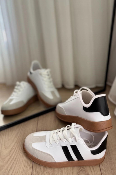 Sornon Unisex Kadın Erkek Kız Çocuk Şeritli Anatomik Rahat Taban Günlük Sneaker Spor Ayakkabı Beyaz