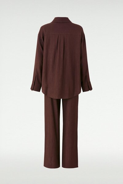 MARKALİSTE Sleeve Detailed Shirt Trousers Suit Bitter Brown