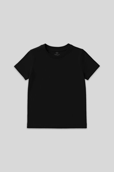 TOMMY LIFE Siyah O Yaka Standart Fit Basic Unisex Çocuk T-Shirt - 11328