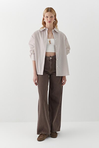 MARKALİSTE oversized Ριγέ πουκάμισο καφέ