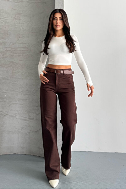 macharel jeans D92 Кафяви панталони с прав крой и широки крачоли