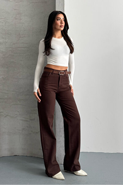 macharel jeans D92 Кафяви панталони с прав крой и широки крачоли