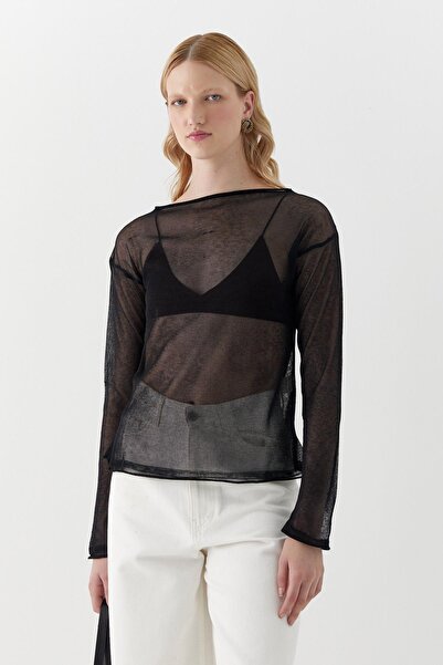 MARKALİSTE Ημιδιαφανές μακρυμάνικο μπλουζάκι μαύρο