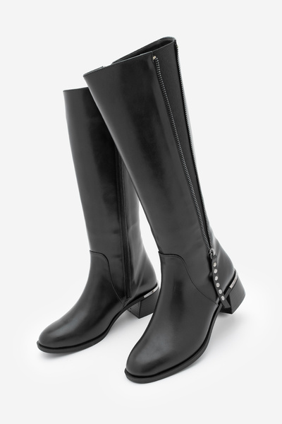 Marjin Γυναικείες μπότες με φερμουάρ Μεταλλικό τακούνι Χοντρό τακούνι Μαύρο