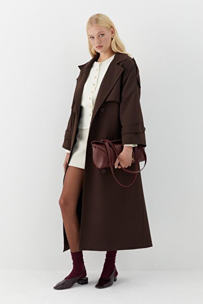 MARKALİSTE Двобортний довгий тренч гіркого кавового кольору
