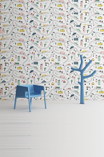 Ramsoy Beyaz Çocuk Odası - Şehir Hayatı Strafor Duvar Paneli (100X50X2 CM)