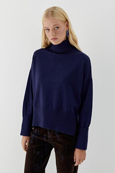MARKALİSTE Basic High Neck Knit Sweater Navy Blue