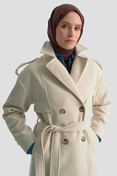 Armine Trend Παχύ καπάκι-παλτό με κουμπιά, ζώνη και επένδυση στους ώμους