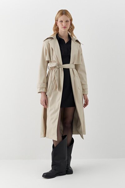 MARKALİSTE Aller Piece Leather Trench Coat Stone