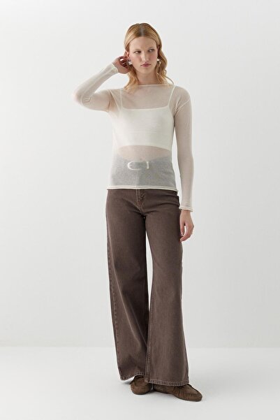 MARKALİSTE Ημιδιαφανές μακρυμάνικο μπλουζάκι εκρού