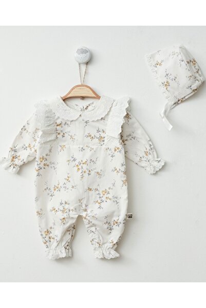 Mert Baby بدلة منسوجة مزينة بالزهور وقبعة مصنوعة من القطن بنسبة 100% لحديثي ا...