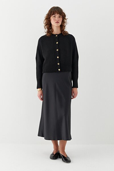 MARKALİSTE Πλεκτό Ζακέτα με Λεπτομέρεια Ραφής Μαύρο