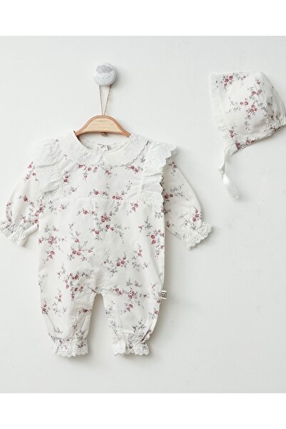 Mert Baby بدلة منسوجة مزينة بالزهور وقبعة مصنوعة من القطن بنسبة 100% لحديثي ا...