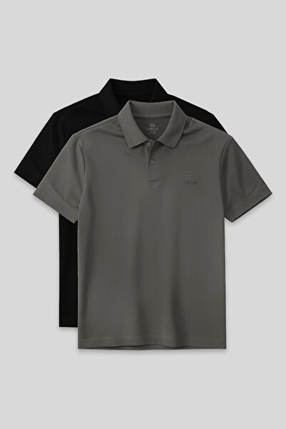 TOMMY LIFE Standard Fit Basic Polo Neck 2-Pack Black-Cagla Men's T-Shirt - 87748