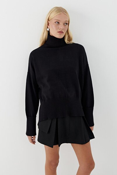 MARKALİSTE Βασικό πλεκτό πουλόβερ με ψηλό λαιμό μαύρο