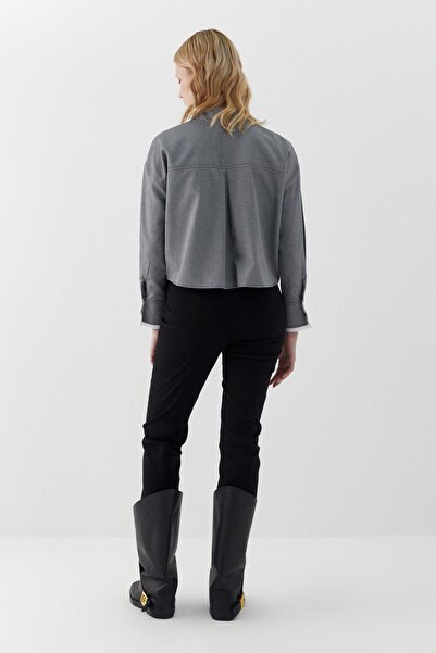 MARKALİSTE Πουκάμισο συνδυασμός υφασμάτων με λεπτομέρεια τσέπης μαύρο