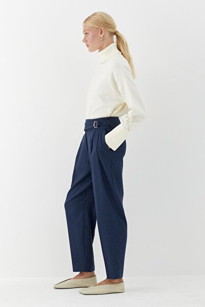 MARKALİSTE Pilesi Front Detail Trousers Navy Blue