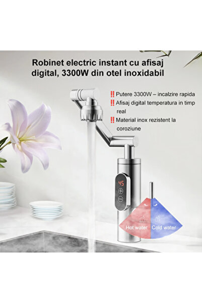 MODVIA Electric Instant Hot Water Faucet 3300W LED Adjustable Stainless Steel 360°
