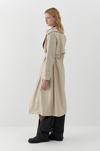 MARKALİSTE Aller Piece Leather Trench Coat Stone