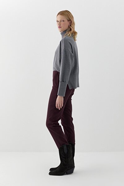 MARKALİSTE Elastic Waist Gabardine Trousers Burgundy